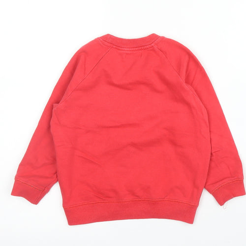 Preworn Boys Red Round Neck  Cotton Pullover Jumper Size 3 Years   - Dinosaur