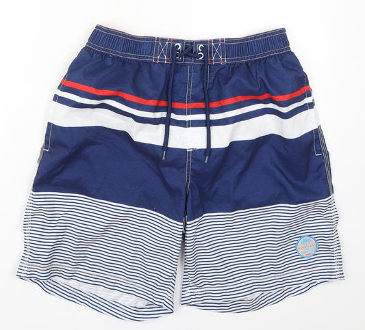 Honolulu Mens Blue Striped Polyester Athletic Shorts Size 28 L7 in Regular Drawstring