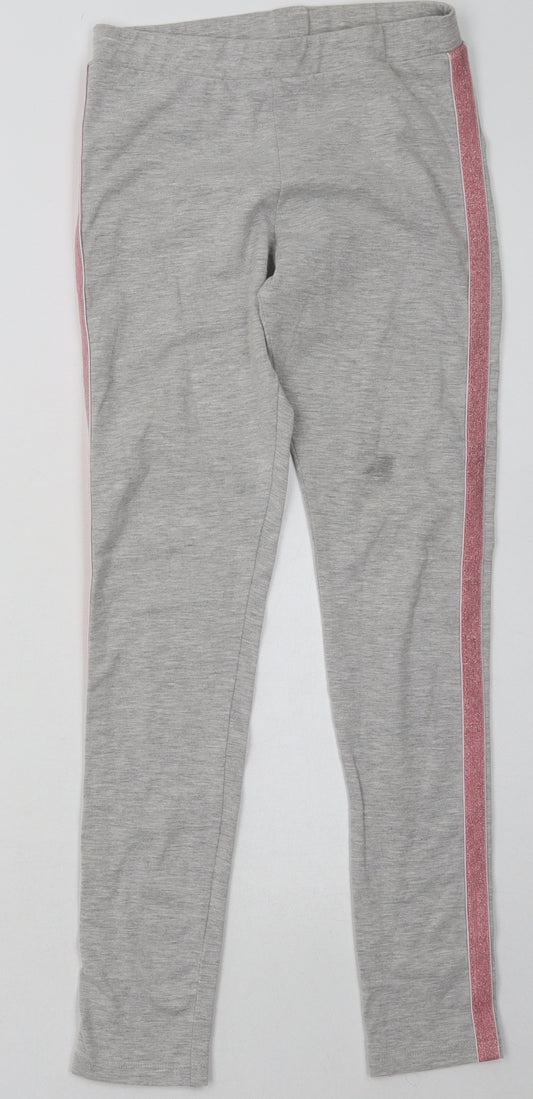 F&F Girls Grey Striped Cotton Sweatpants Trousers Size 11-12 Years  Regular