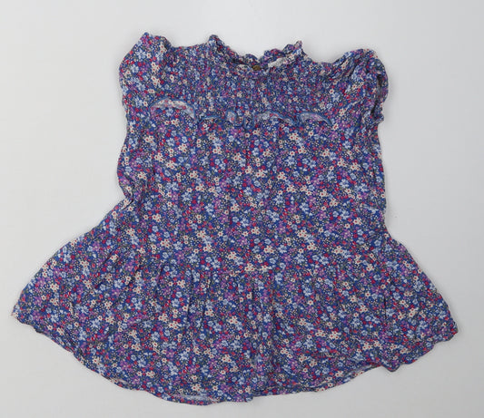 NEXT Girls Blue Floral Viscose A-Line  Size 4 Years  Crew Neck Button