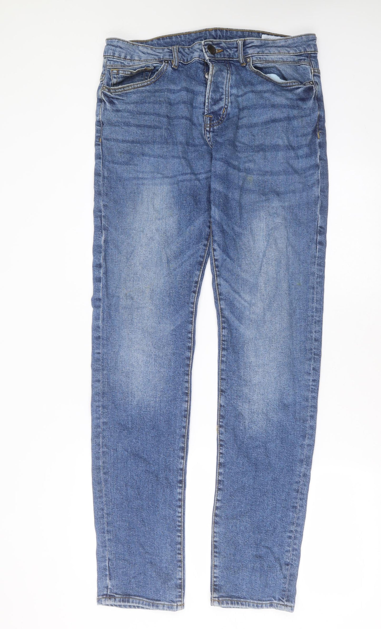 Primark Mens Blue  Cotton Straight Jeans Size 32 in L35 in Slim Button