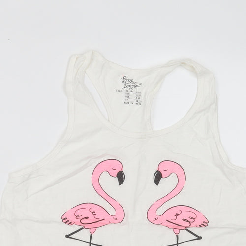 Primark Womens White Solid Cotton Top Pyjama Top Size M   - flamingos
