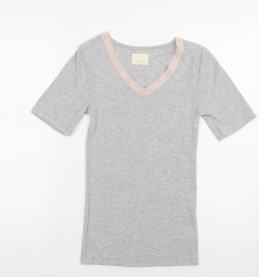 Matalan Womens Grey Solid Polyester Top Pyjama Top Size 8   - Lace Detail