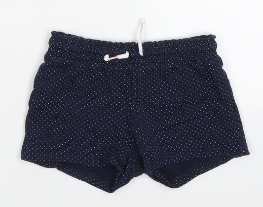 H&M Girls Blue Polka Dot Cotton Sweat Shorts Size 4-5 Years  Regular Drawstring