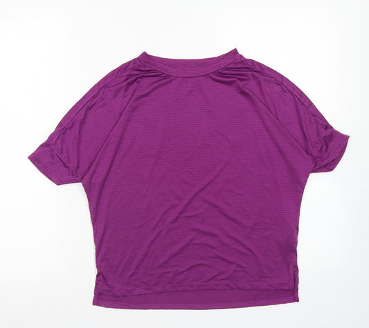 Workout Womens Purple  Polyester Basic T-Shirt Size 2XS Round Neck