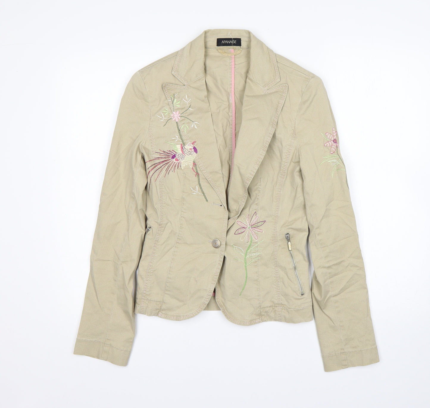 APANAGE Womens Beige Floral Cotton Jacket Blazer Size 8