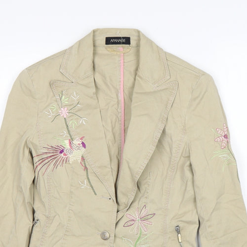 APANAGE Womens Beige Floral Cotton Jacket Blazer Size 8
