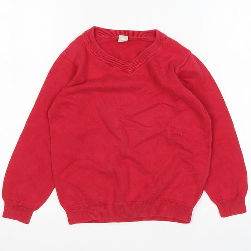 TU Boys Red V-Neck  Cotton Pullover Jumper Size 7 Years