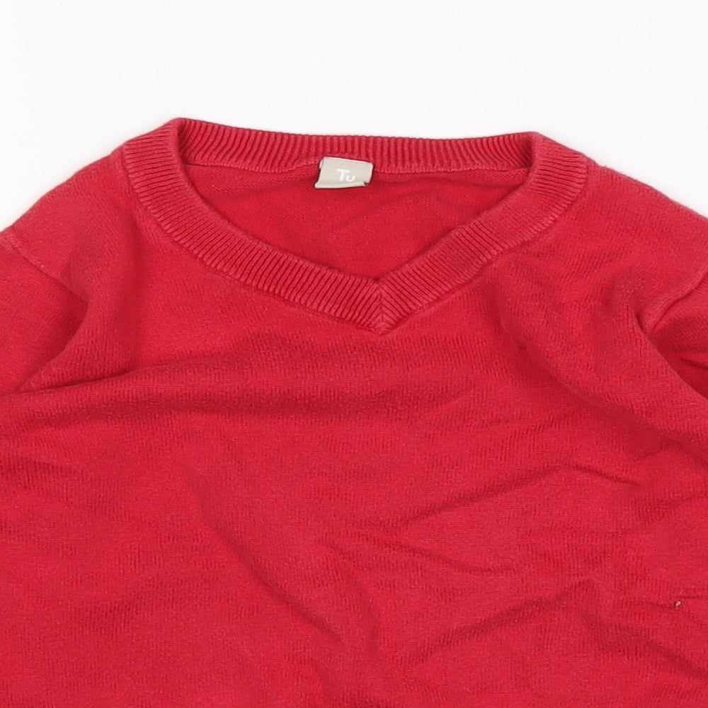 TU Boys Red V-Neck  Cotton Pullover Jumper Size 7 Years