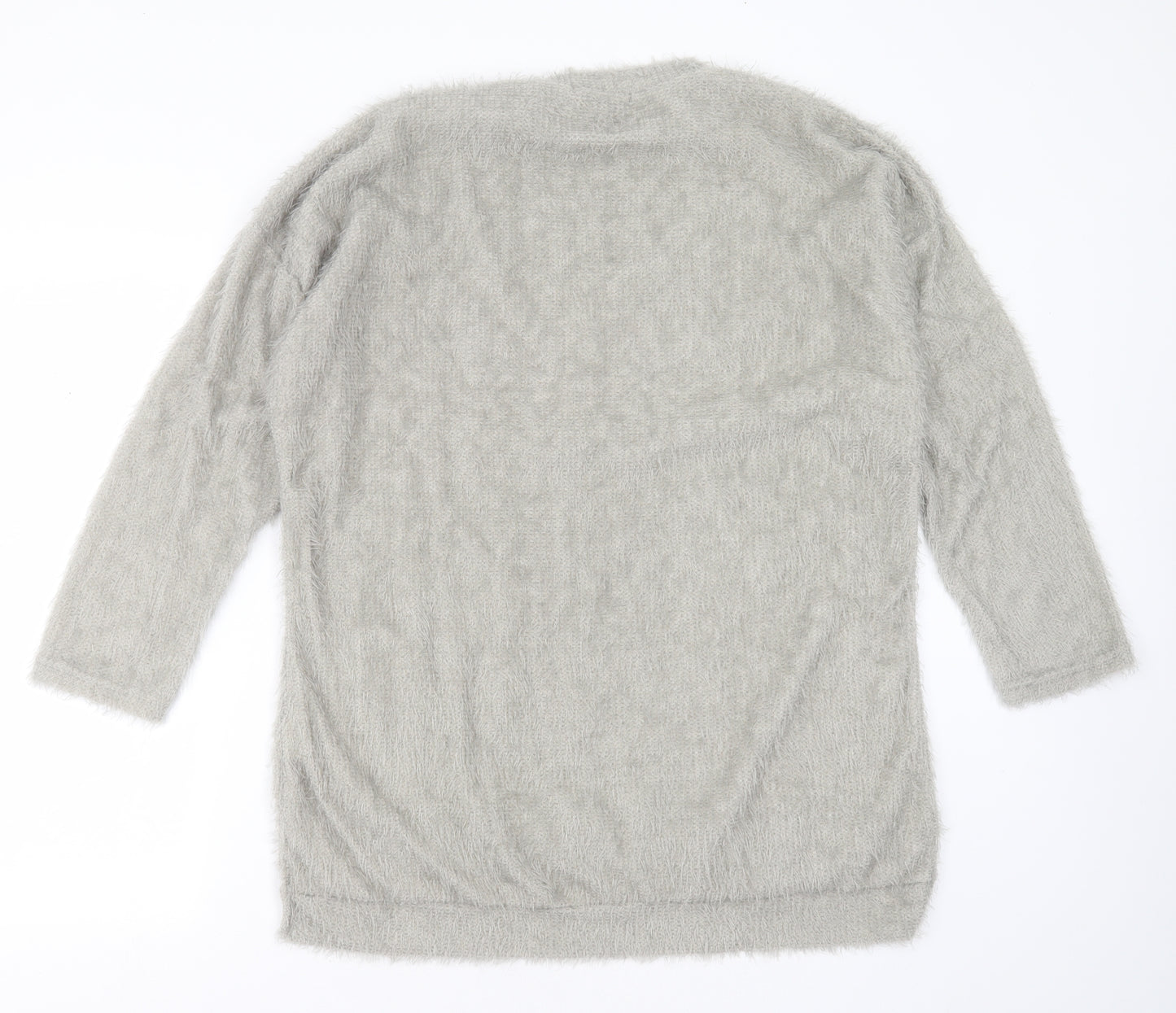 MissLook Womens Grey Round Neck  Cotton Pullover Jumper Size 2XL