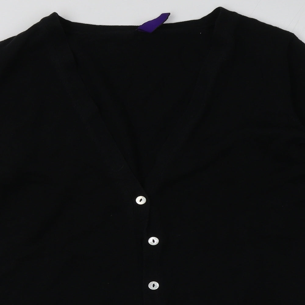 Henbury Womens Black V-Neck  Cotton Cardigan Jumper Size 10