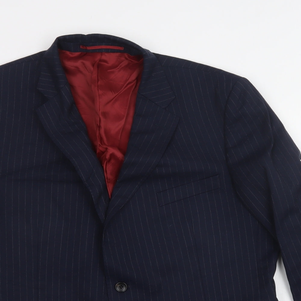Moss Bros Mens Blue Striped  Jacket Blazer Size L  Button