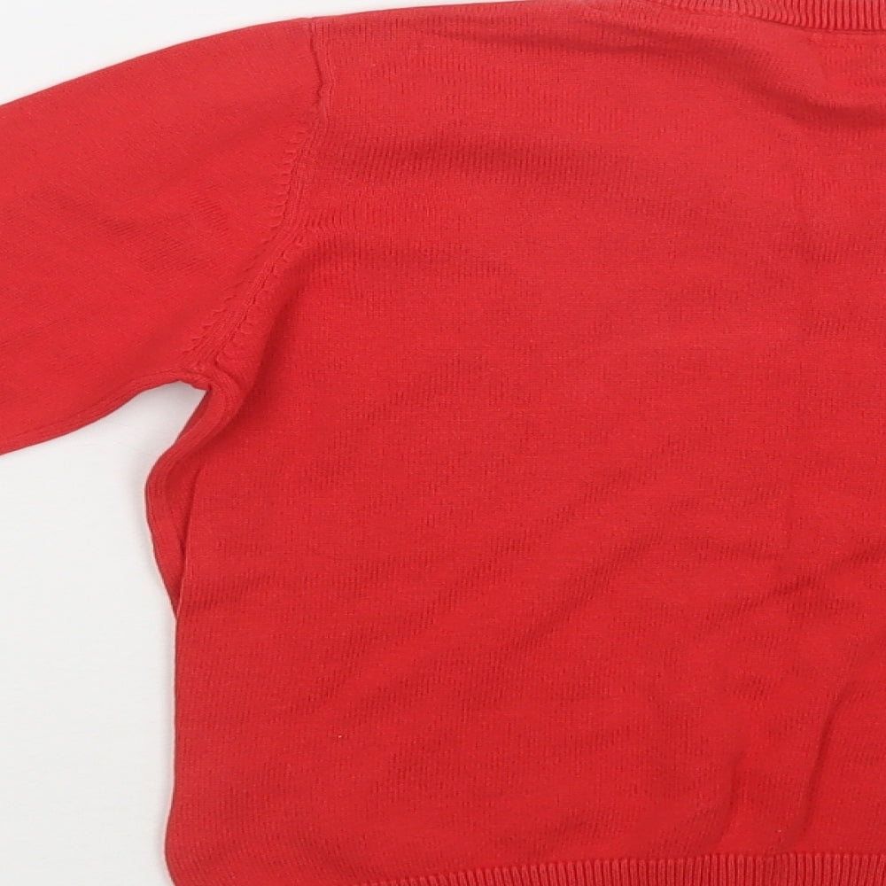 M&S Boys Red V-Neck  Cotton Pullover Jumper Size 7-8 Years