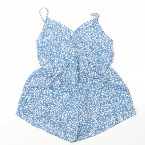 SheIn Girls Blue Floral Polyester Romper One-Piece Size 8 Years