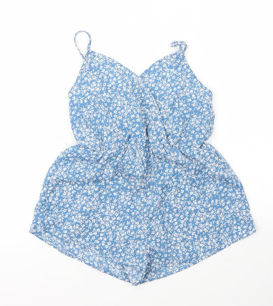 SheIn Girls Blue Floral Polyester Romper One-Piece Size 8 Years