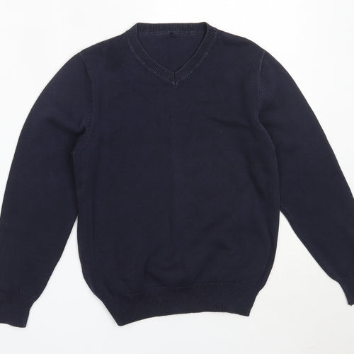 George Boys Blue V-Neck  Cotton Pullover Jumper Size 7-8 Years