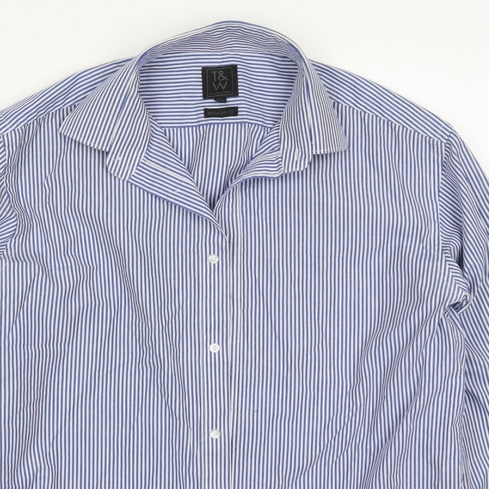 Taylor & Wright Mens Blue Striped Polyester  Dress Shirt Size 15.5 Collared Button