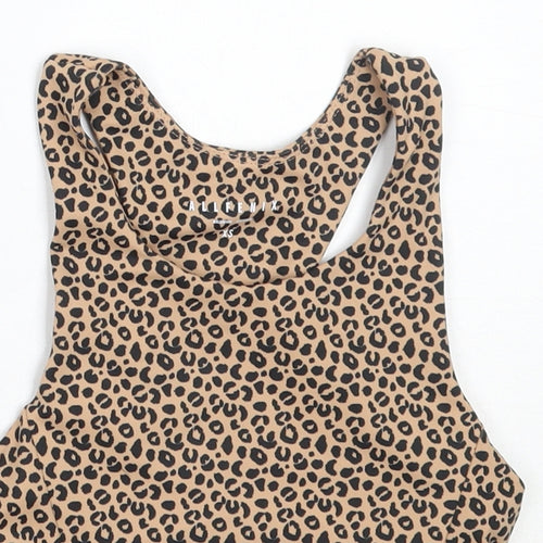 Allfenix Womens Beige Animal Print Polyester Cropped Tank Size XS Round Neck