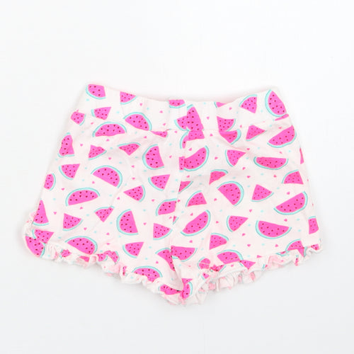 Primark Girls White Geometric Cotton Sweat Shorts Size 4-5 Years  Regular Drawstring - Watermelon Print