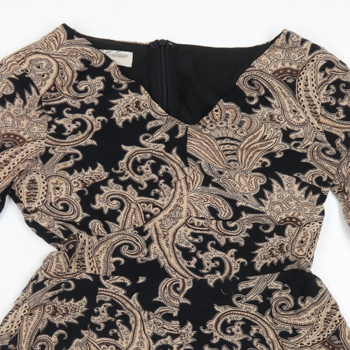 Parisian Collection Womens Brown Paisley Viscose Playsuit One-Piece Size 8  Zip - Flare Sleeve