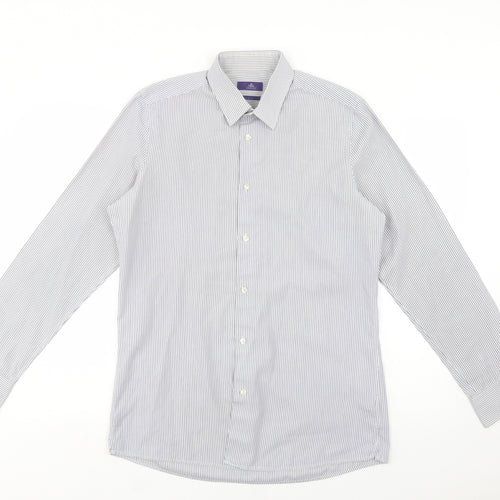 NEXT Mens Blue Striped Polyester  Dress Shirt Size 15.5 Collared Button