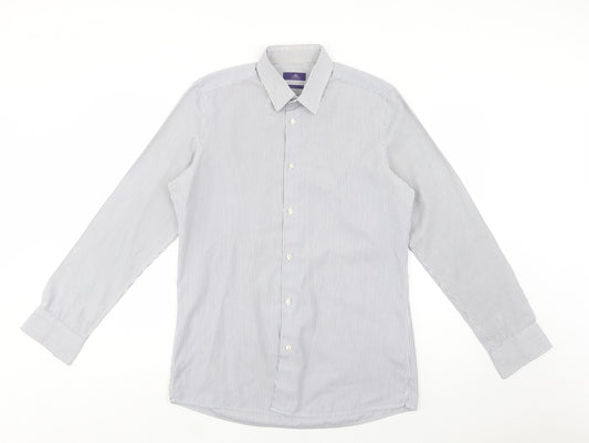 NEXT Mens Blue Striped Polyester  Dress Shirt Size 15.5 Collared Button