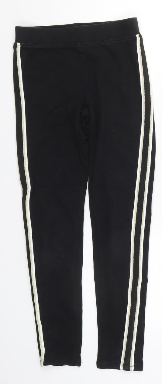 H&M Girls Black Striped Cotton Carrot Trousers Size 11 Years  Regular