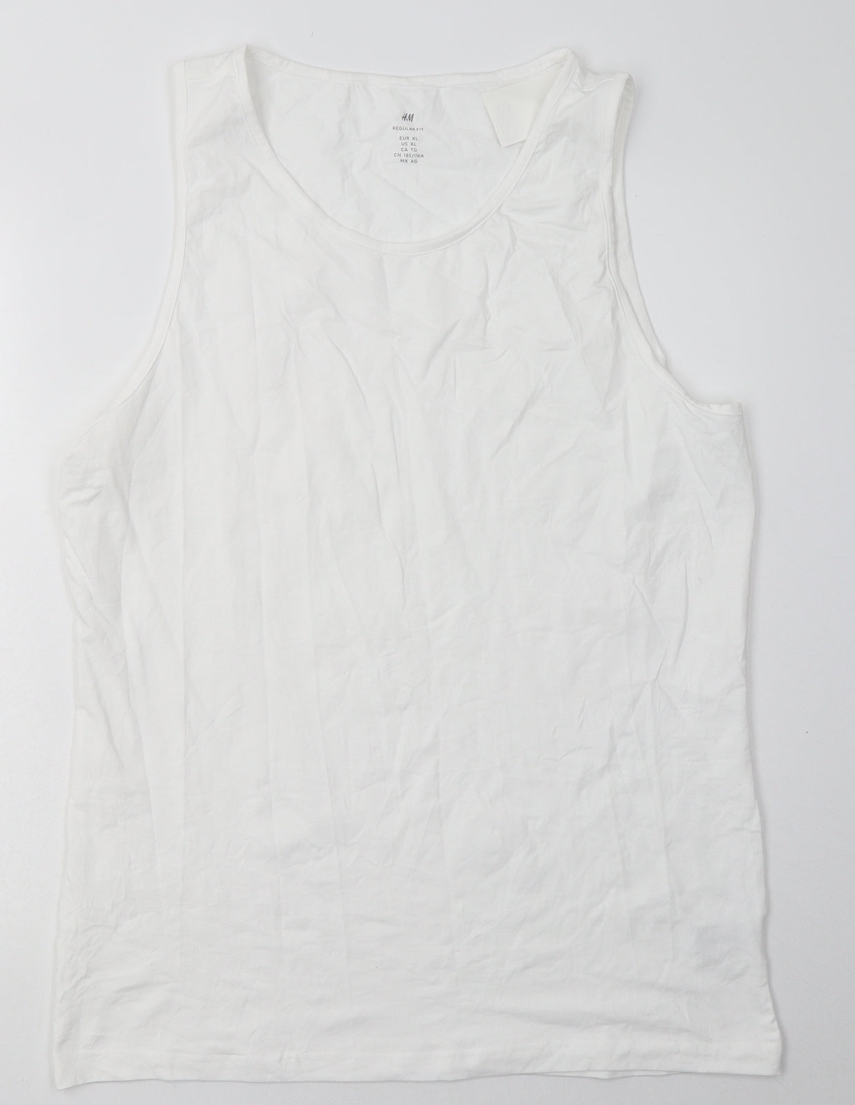 H&M Mens White  Cotton Basic Tank Size XL Scoop Neck Pullover