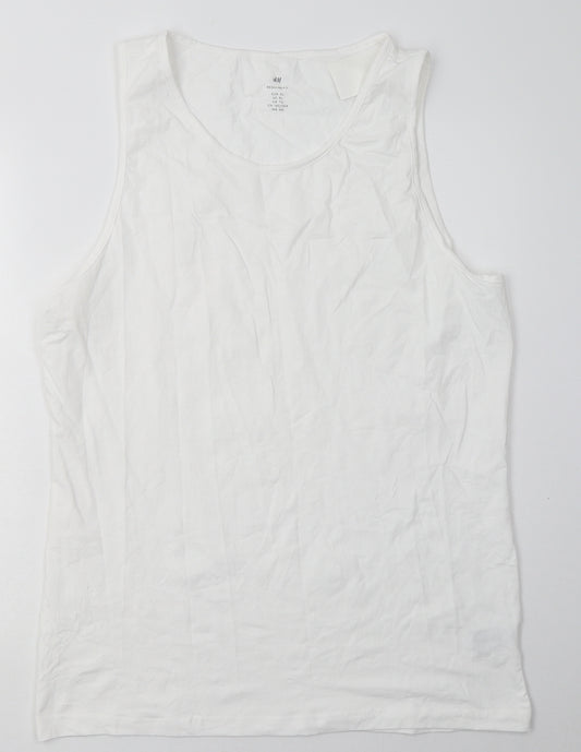 H&M Mens White  Cotton Basic Tank Size XL Scoop Neck Pullover