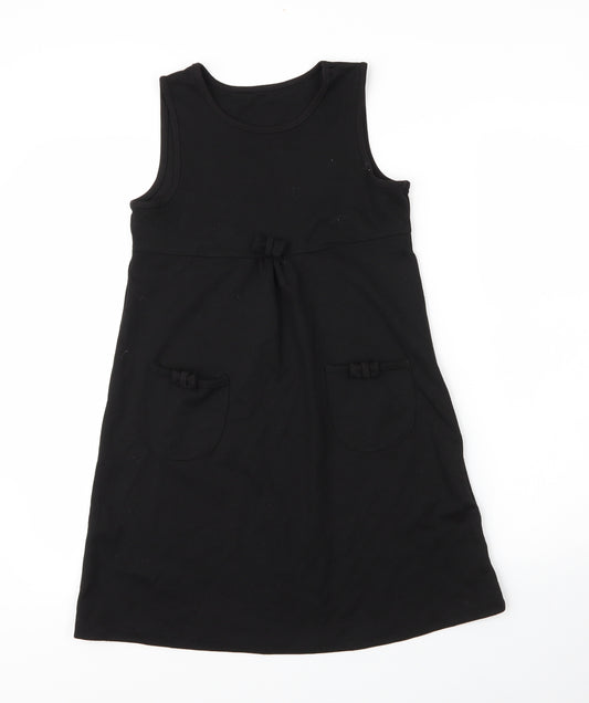 Lily & Dan Girls Black  Viscose Pinafore/Dungaree Dress  Size 8 Years  Round Neck  - School