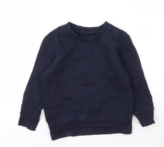 George Boys Blue Round Neck  Cotton Pullover Jumper Size 3 Years