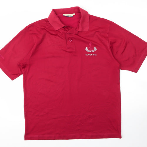 Glenmuir Mens Red  Polyester Basic Polo Size M Collared Button