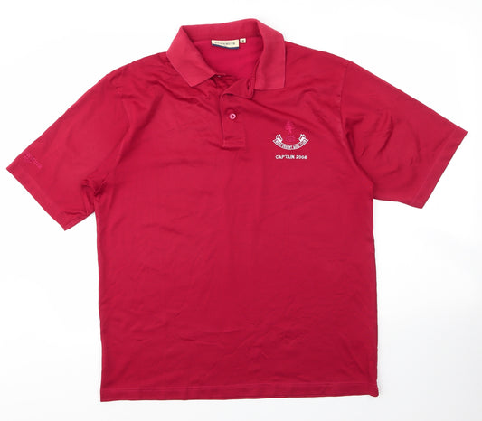 Glenmuir Mens Red  Polyester Basic Polo Size M Collared Button