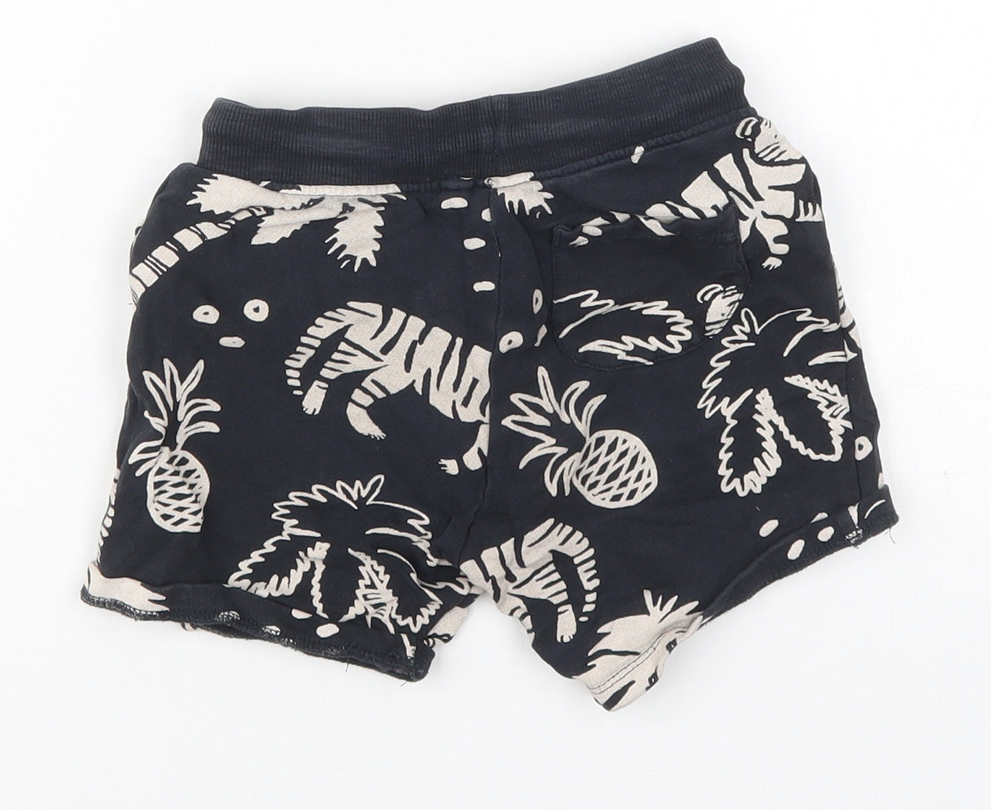NEXT Boys Black  Cotton Sweat Shorts Size 5-6 Years  Regular Drawstring - Tigers Palm Trees Pineapples