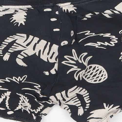 NEXT Boys Black  Cotton Sweat Shorts Size 5-6 Years  Regular Drawstring - Tigers Palm Trees Pineapples