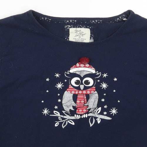 Primark Womens Blue Solid Polyester Top Pyjama Top Size 10   - Christmas Owl