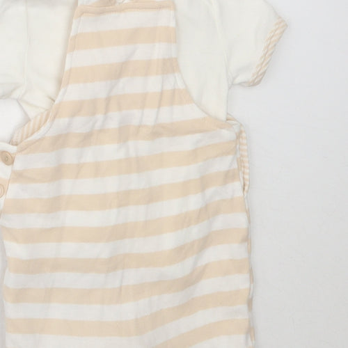 Rock-A-Bye Baby Boys Ivory Striped Cotton Dungaree One-Piece Size 3-6 Months