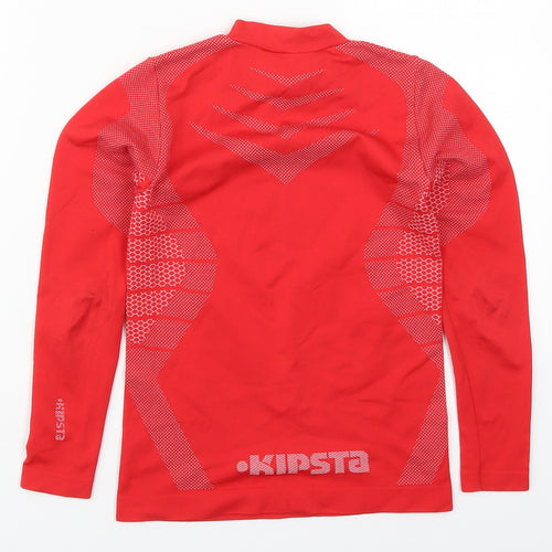 Kipsta Boys Red Geometric Polyester Basic T-Shirt Size 8 Years Round Neck Pullover