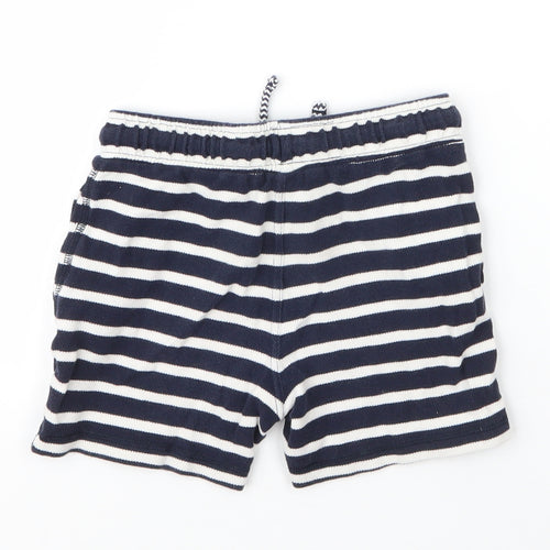 M&S Girls Blue Striped Cotton Sweat Shorts Size 4 Years  Regular Drawstring