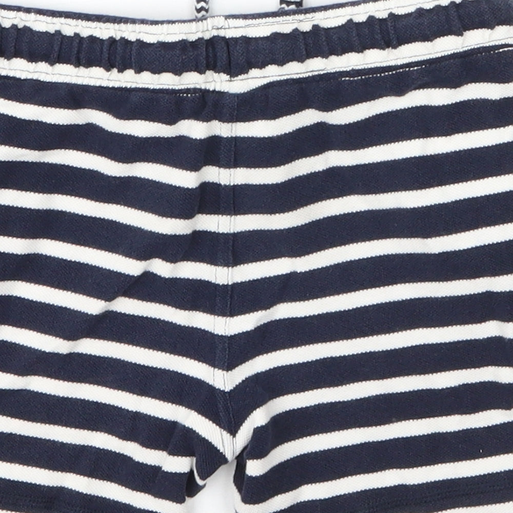 M&S Girls Blue Striped Cotton Sweat Shorts Size 4 Years  Regular Drawstring