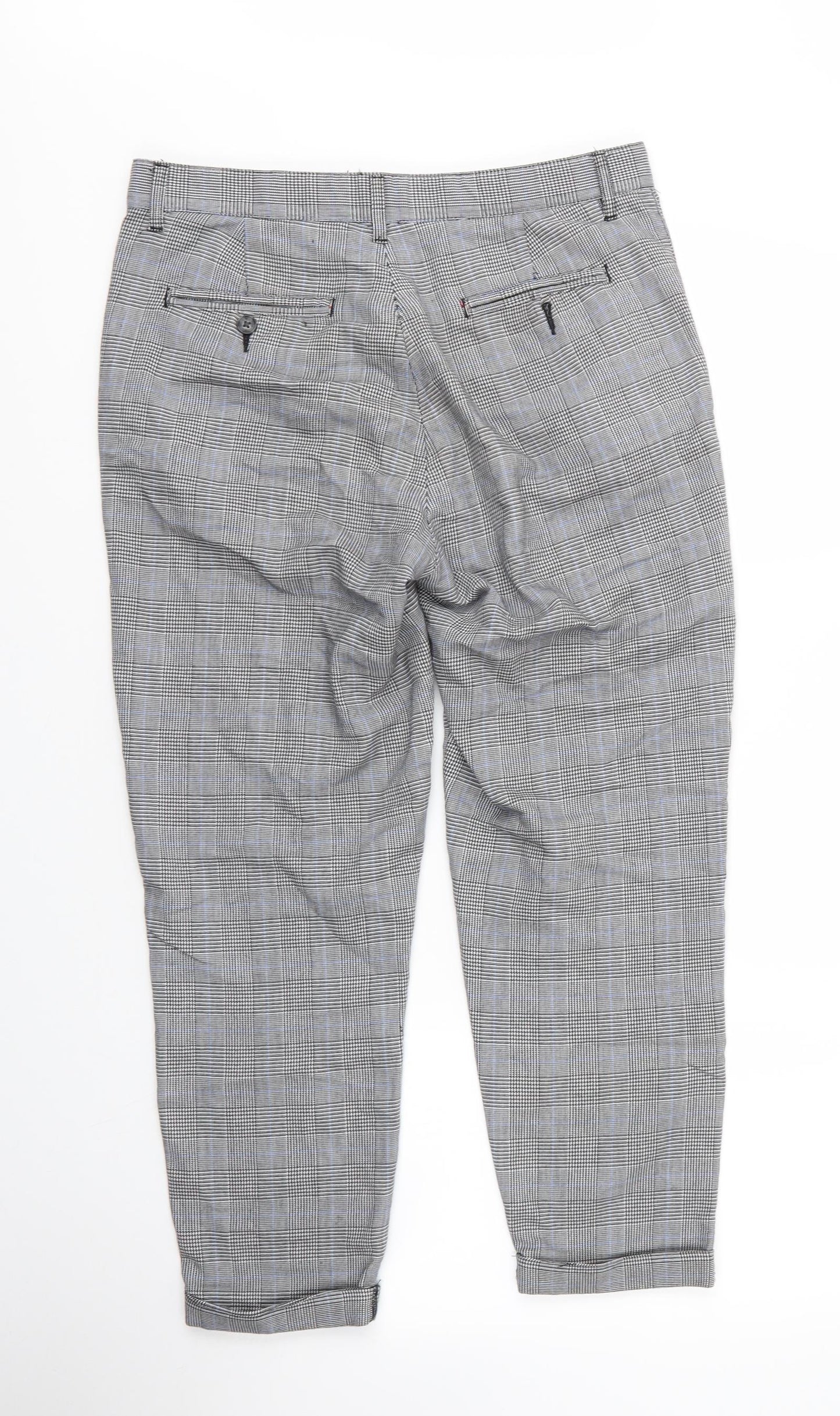 ONLY & SONS Womens Grey Plaid Viscose Capri Trousers Size 8 L25 in Regular Zip