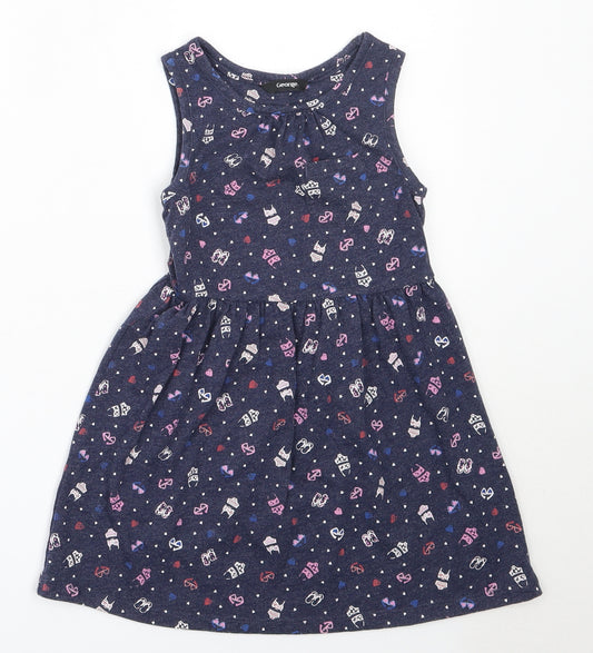 George Girls Blue  Polyester Fit & Flare  Size 4-5 Years  Round Neck