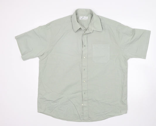 M&S Mens Green  Cotton  Dress Shirt Size 17 Collared