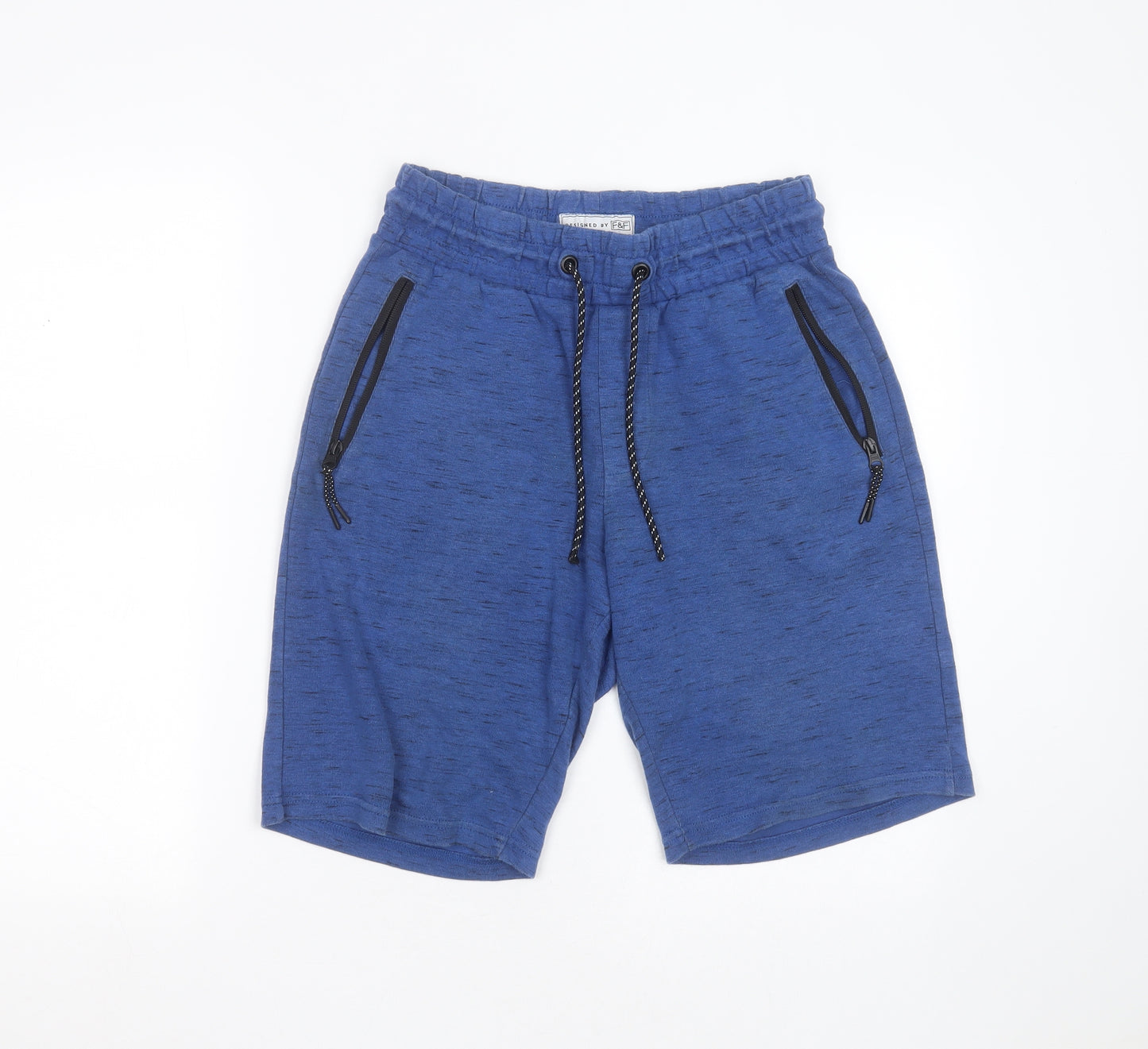 F&F Boys Blue  Cotton Sweat Shorts Size S L10 in Regular Drawstring