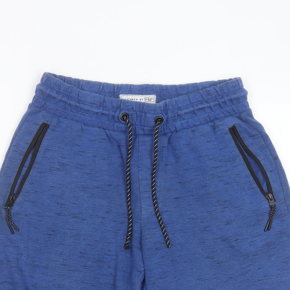 F&F Boys Blue  Cotton Sweat Shorts Size S L10 in Regular Drawstring