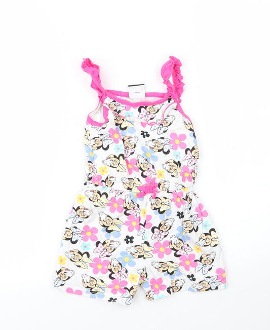 George Girls Pink Floral Cotton Romper One-Piece Size 3 Years   - Disney, Minnie Mouse
