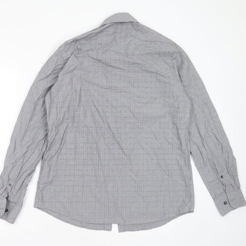 Marks and Spencer Mens Grey Check Cotton  Dress Shirt Size L Collared Button