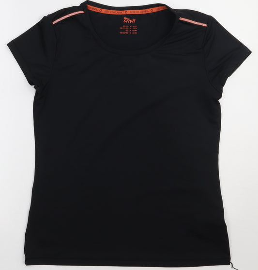 Crivit Womens Black  Polyester Basic T-Shirt Size 14 Crew Neck Pullover