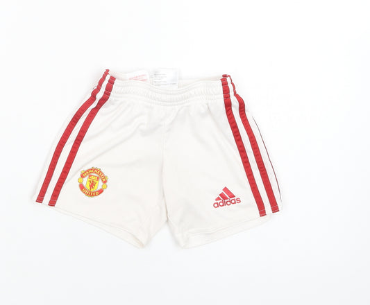 adidas Boys White Striped Polyester Sweat Shorts Size 2-3 Years  Regular  - Manchester United FC