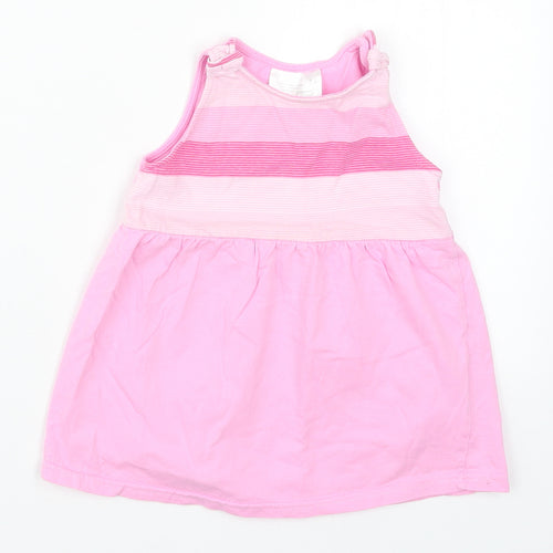 Ergee Girls Pink Striped Cotton A-Line  Size 6-9 Months  Round Neck Pullover
